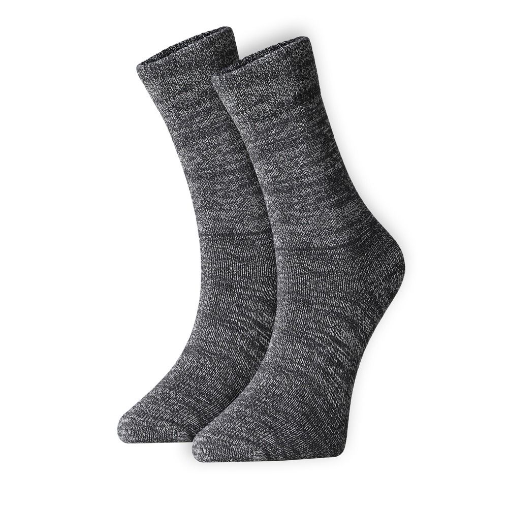 Unisex, 2'li Set Pamuklu Rahat Kalın Kışlık Soket Bot Çorabı, Siyah Melanj 38-44
