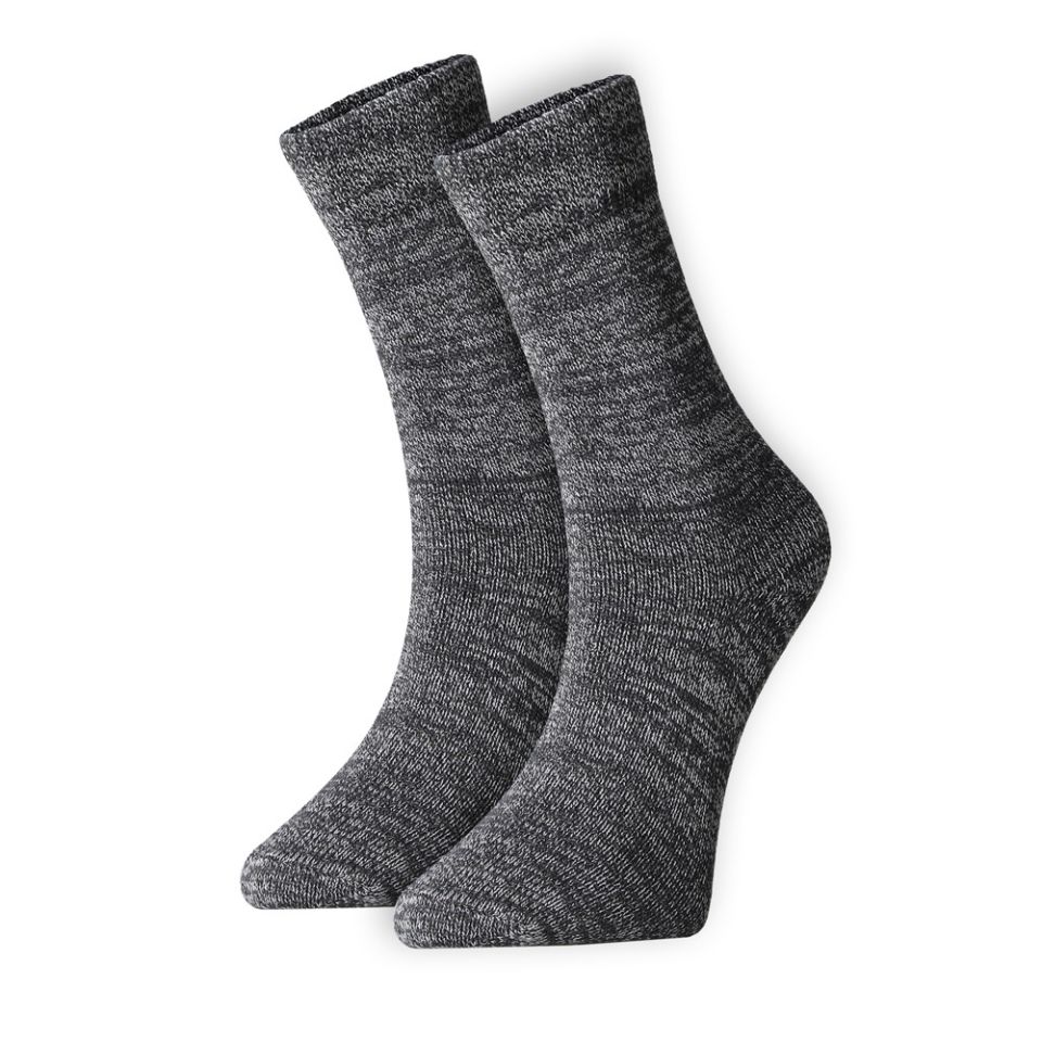Unisex, 2'li Set Pamuklu Rahat Kalın Kışlık Soket Bot Çorabı, Siyah Melanj 38-44