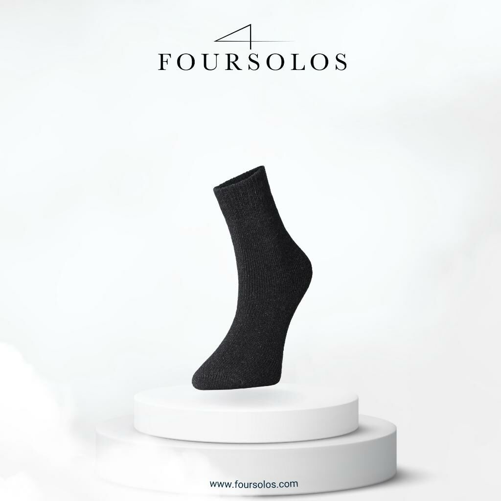 Foursolos, Kadın, Pamuklu Tekli Çorap, İçi Havlulu, Kışlık Siyah Kısa Soket Bot Çorabı 35-39