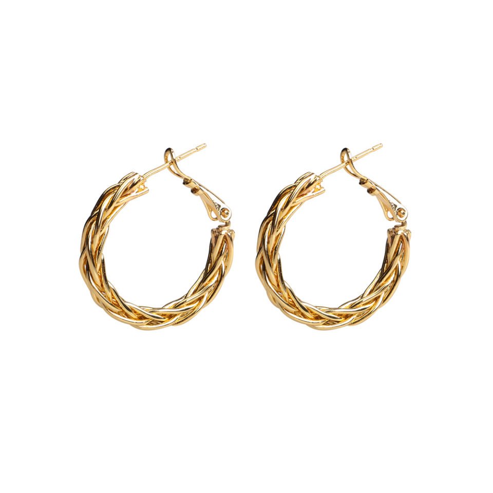Çelik Kadın Küpe, Örgü Desen Halka, Gold Renk, No:10
