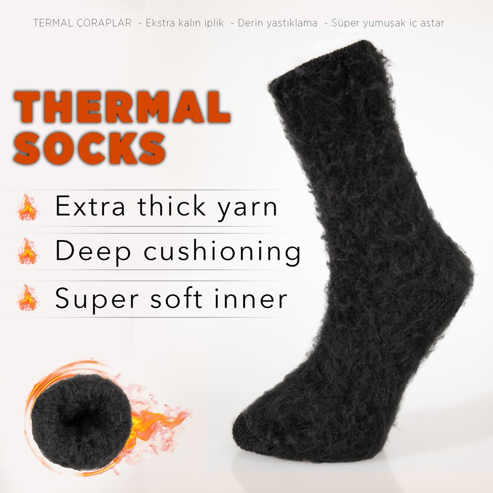 FOURSOLOS Thermal Siyah Kışlık Çorap Unisex 2'li 36-41 Beden