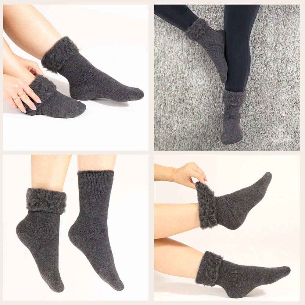 FOURSOLOS Thermal Gri Kışlık Çorap Unisex 2'li 36-41 Beden