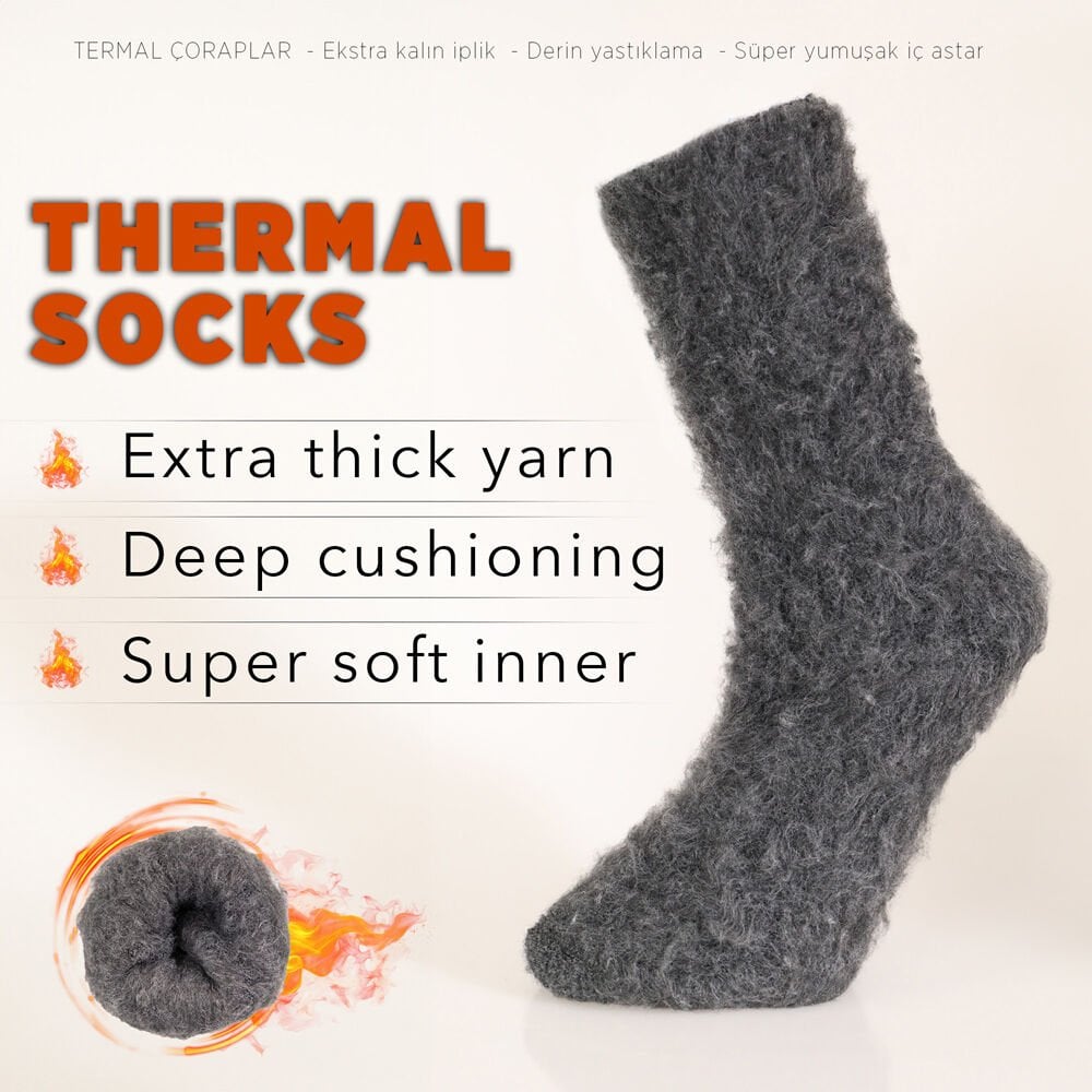 FOURSOLOS Thermal Gri Kışlık Çorap Unisex 2'li 36-41 Beden