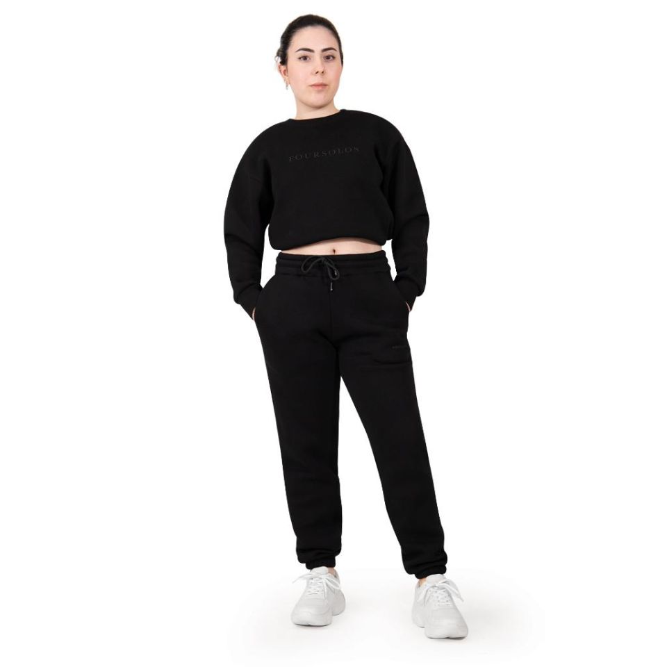 Siyah Kadın Jogger, 3 İplik Kumaş, Normal Fit L